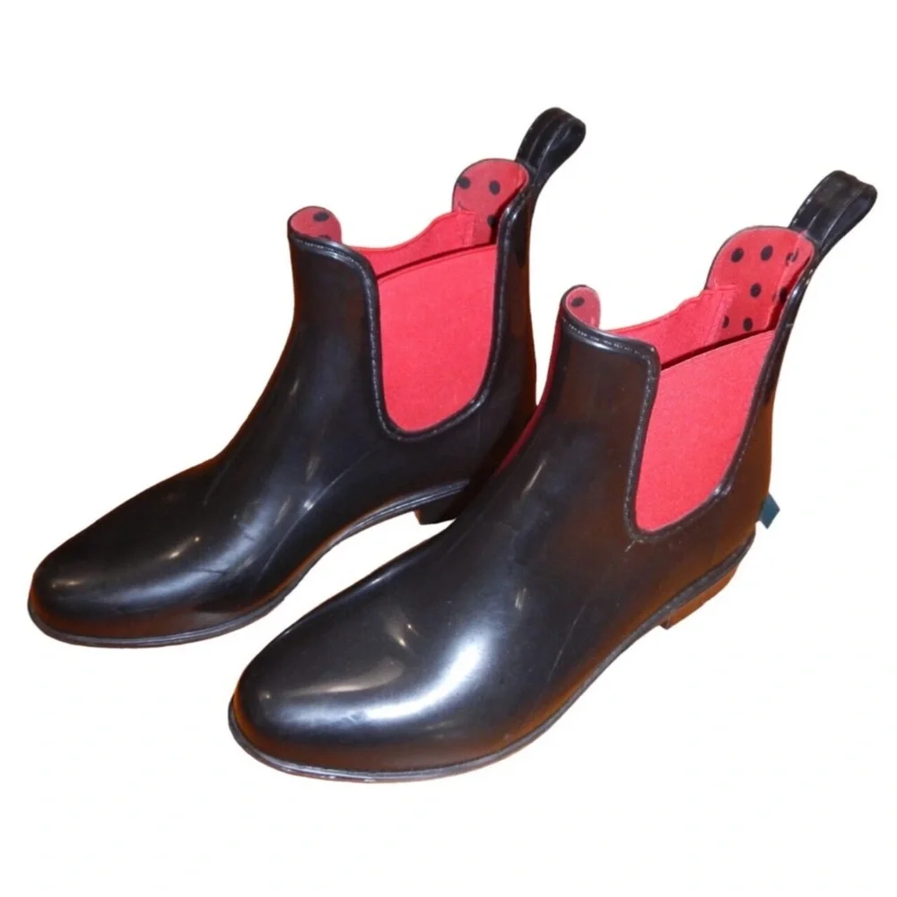Men's Black Chelsea Rain Boots with Red Lining